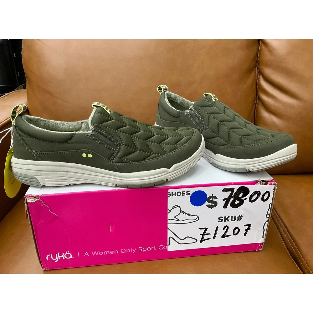 Ryka Ava 3 Slip-On Shoes Women 9.5M Green New Quilted Water Repellent Sneaker